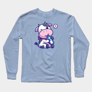 Cute Cow Drink Milk Cartoon Long Sleeve T-Shirt